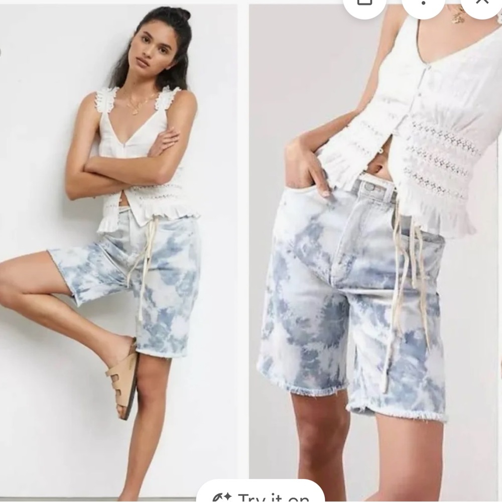 NWT Anthropologie Pilcro Tie-Dye Bermuda Shorts in Light Blue and White